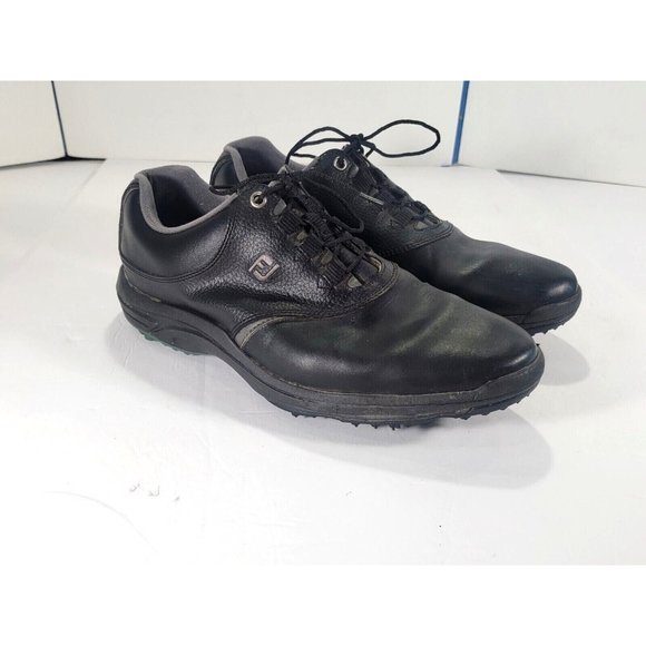 Footjoy‎ Greenjoys Golf Shoes Men's Size 11 Black Leather Cleat 45538 - Picture 1 of 7